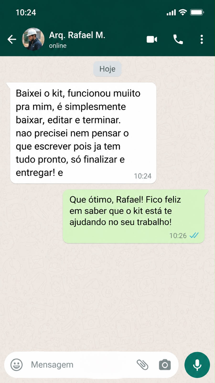 Depoimento no WhatsApp de Arq. Rafael M.