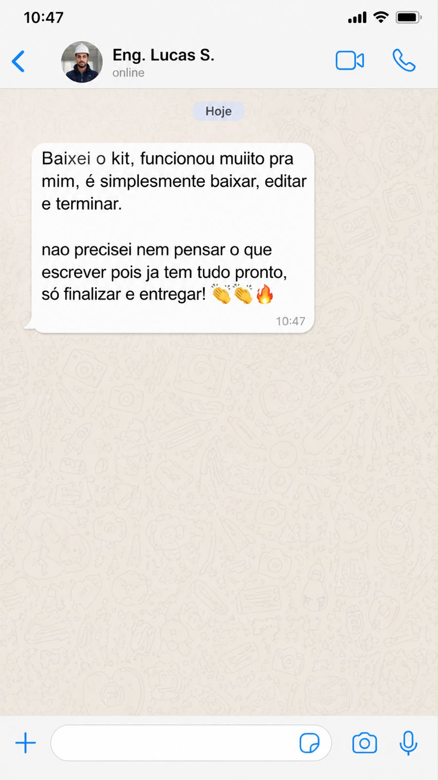 Depoimento no WhatsApp de Eng. Lucas S.
