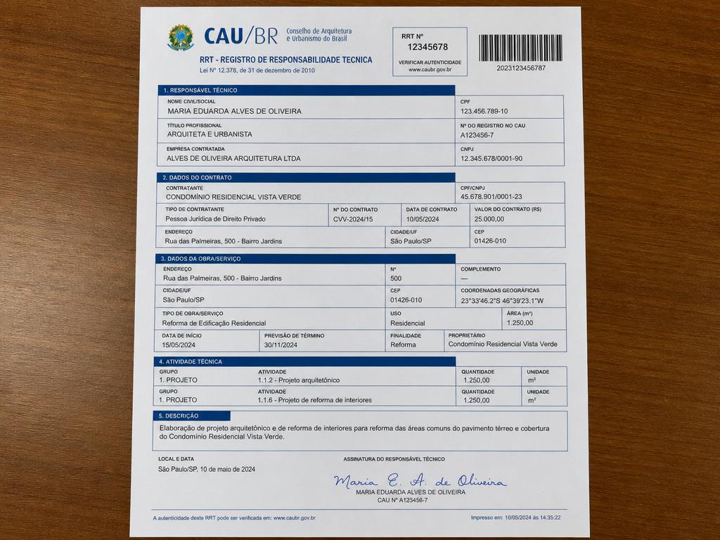 Modelo de RRT Preenchido
